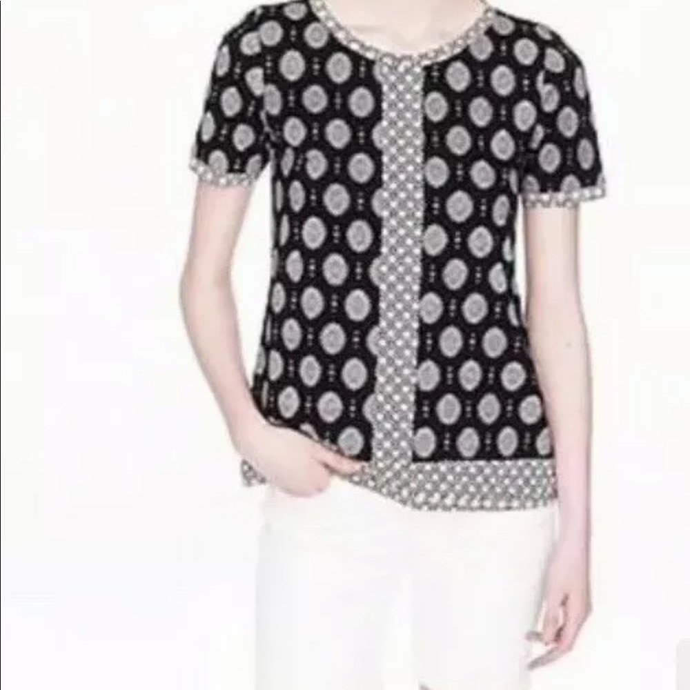 J Crew XL mixed print medallion blouse boxy blue